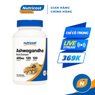 NUTRICOST ASHWAGANDHA ROOT 600MG 120 VIÊN - Hỗ Trợ Giảm Str/ess Cải Thiện Chức Năng Não