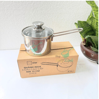 Nồi quánh inox 3 đáy inox 430 cao cấp Fivestar Standard nắp kính dùng để nấu bột cháo cho bé size 12cm