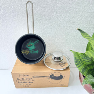 Quánh chống dính 3 đáy bếp từ inox 430 cao cấp Fivestar nắp kính size 12cm | 14cm , hàng chính hãng