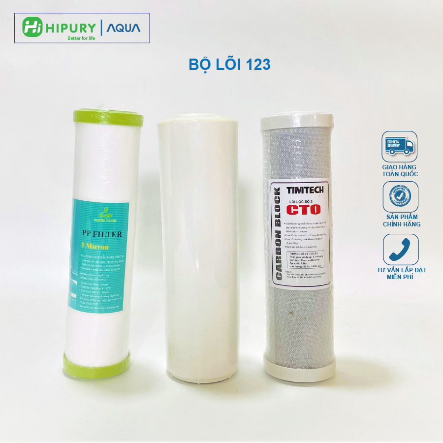  Bộ lõi lọc nước 123 thích hợp cho tất cả loại máy lọc RO dễ lắp đặt lọc sạch cặn bẩn HIPURY 