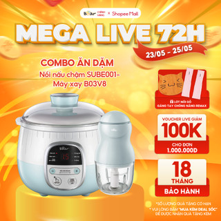 Combo Ăn Dặm Nồi Nấu Chậm 0,8L Bear SUBE001 và Máy Xay 0,3L 8 Lưỡi Bản Nâng Cấp B03V8 Xay Cháo Đồ Ăn Dặm Cho Bé
