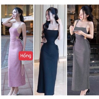Đầm body nữ khoét eo rút dây siêu tôn dáng, đầm đi tiệc đi chơi - chất thun len quảng châu H7081