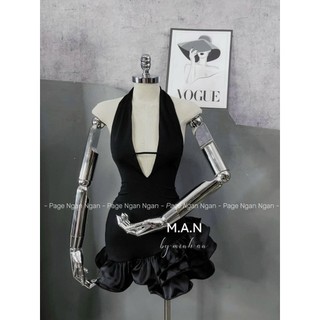 Đầm thiết kế cổ yếm hở ngực phối viền bèo sexy , váy body cổ yếm  xẻ ngực sâu hở lưng đi tiệc , đi bar sang chảnh