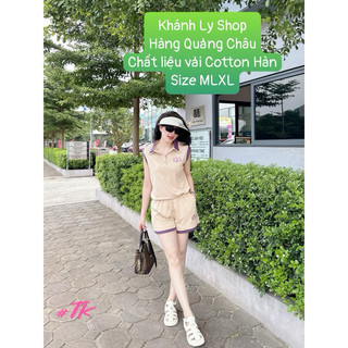 Sét bộ nữ.bộ thể thao cổ bẻ sát nách quần đùi.bộ đồ đi chơi chất vải cotton lụa hàng quảng châu.size MLXL.tô hoa shop