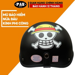 Mũ Bảo Hiểm Nửa Đầu Kính Phi Công Tem Dán Cute Cho Nam và Nữ PAN Helmet - Đen Tem Đầu Lâu
