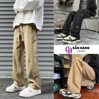 Quần KAKI ỐNG RỘNG 6 Nút Sườn unisex BIGSIZE 75kg, quần dài form rộng phù hợp cả nam nữ Trẻ Trung Phong Cách - CHP