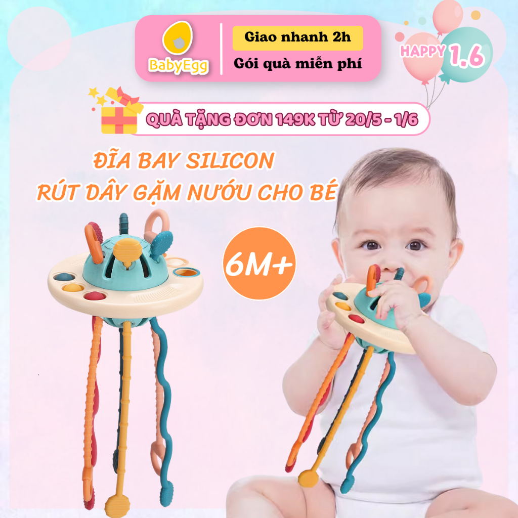 Đĩa Bay Rút Dây Silicon Gặm Nướu Luyện Ngón Tay Đồ Chơi Cầm Tay Cho Trẻ Sơ Sinh Nhỏ Bé Trai Bé Gái 5 6 9 1 12 Tháng Tuổi