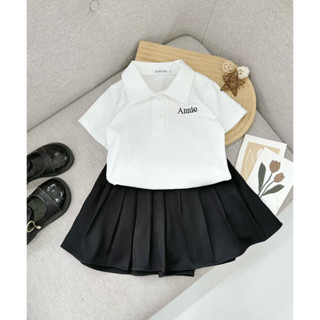 Áo polo bé gái size đại 50kg Anniebaby ngắn tay dáng croptop chất thun cá sấu Quần áo trẻ em AO24035