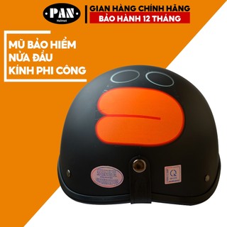 Mũ Bảo Hiểm Nửa Đầu Kính Phi Công Tem Dán Cute Cho Nam và Nữ PAN Helmet - Đen Tem Vịt
