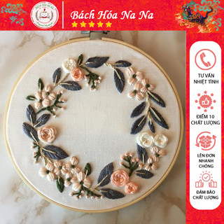 Bộ nguyên liệu thêu tay-DIY tự thêu Tranh hoa cỏ, kit tập thêu mẫu hoaGIÁ TỐT -bộ tập thêu cho người mới- Bách hóa na na