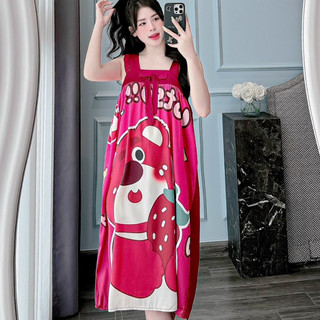 Váy 2 dây đầm ngủ mặc nhà cánh tiên chất lụa xước in 5D mềm mát nhé phom 40-70kg JUNATO