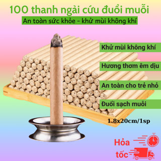100 Cây Nhang Ngải Cứu đuổi muỗi, an toàn chống muỗi cho bé, xông nhà thơm phòng kèm đế gỗ