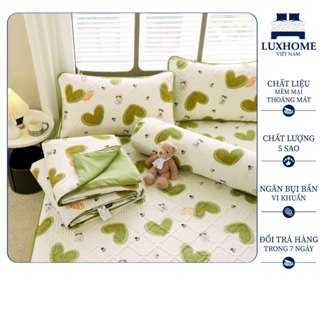 Bộ Chăn Ga 5 Món Chất Cotton Đũi Họa Tiết In Hoa Đẹp Mắt, Chất Vải Mềm Mại, Thoáng Khí Thấm Hút Mồ Hôi