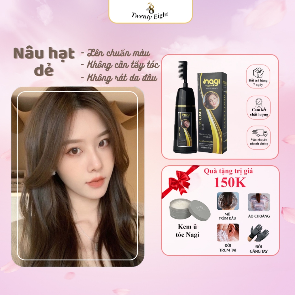 Dầu gội nhuộm tóc phủ bạc màu Nâu Hạt Dẻ Nagi Chestnut Brown 11 chiết xuất từ thiên nhiên 400ml [Tặn