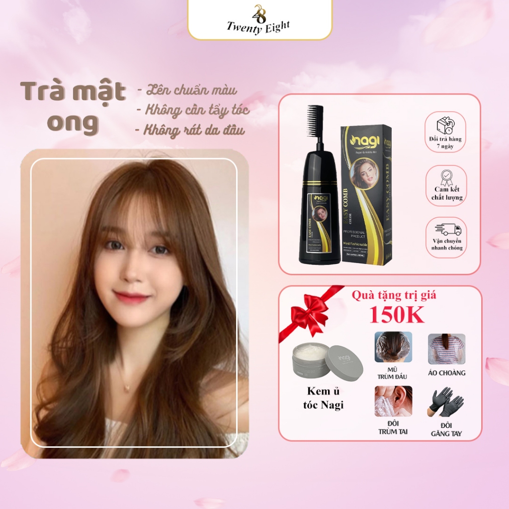 Dầu gội nhuộm tóc phủ bạc Trà Mật Ong Nagi HONEY TAWNY 02 chiết xuất từ thiên nhiên 400ml [Tặng kem 