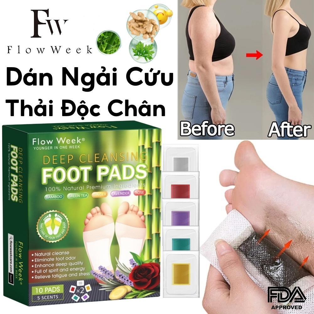Flow Week Dán Chân Thảo Dược Gừng miếng dán thải độc chân Giảm Căng Thẳng Cải Thiện Giấc Ngủ Chân Loại dán giảm béo