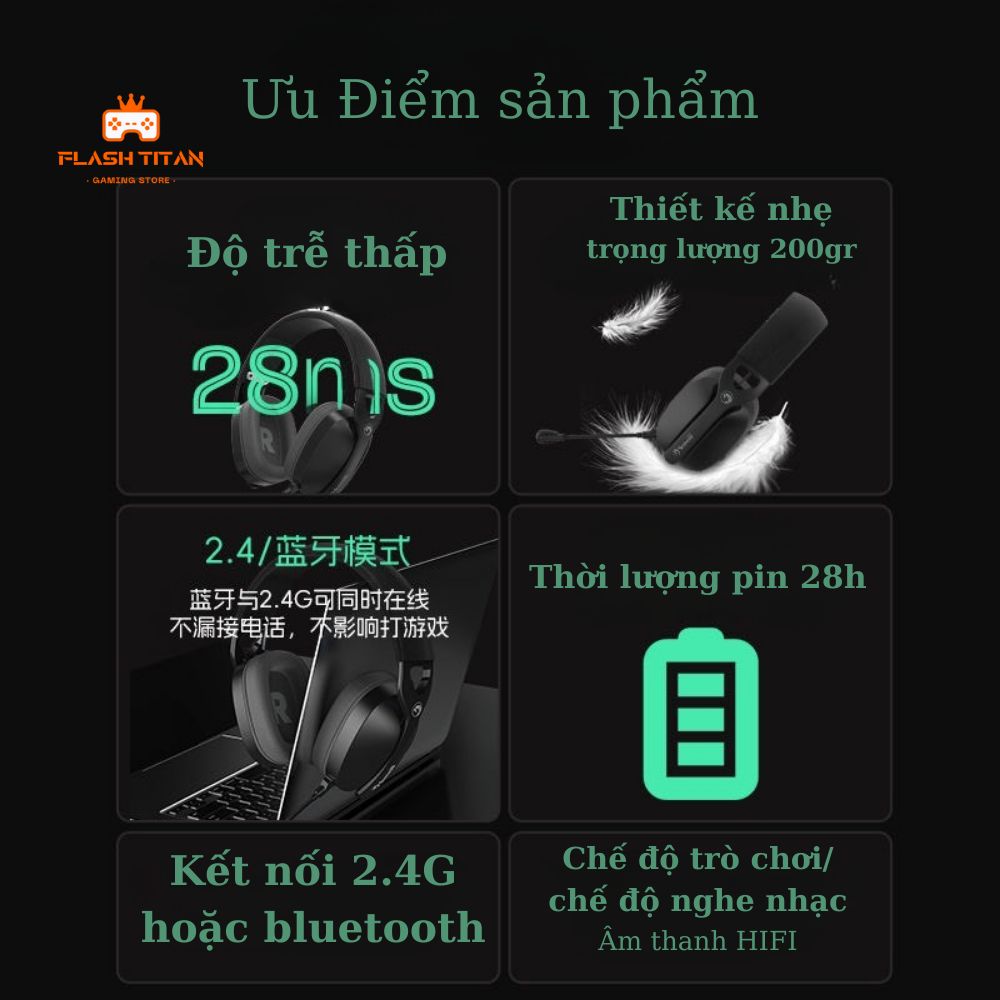 Tai nghe Gaming không dây Monka x Marvo GT30 - 3 mode kết nối - Trọng lượng nhẹ, độ trễ thấp | BigBuy360 - bigbuy360.vn