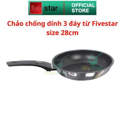 Chảo chống dính 3 đáy từ inox 430 cao cấp Fivestar Standard size 28cm - dùng được bếp từ- tay cầm cách nhiệt