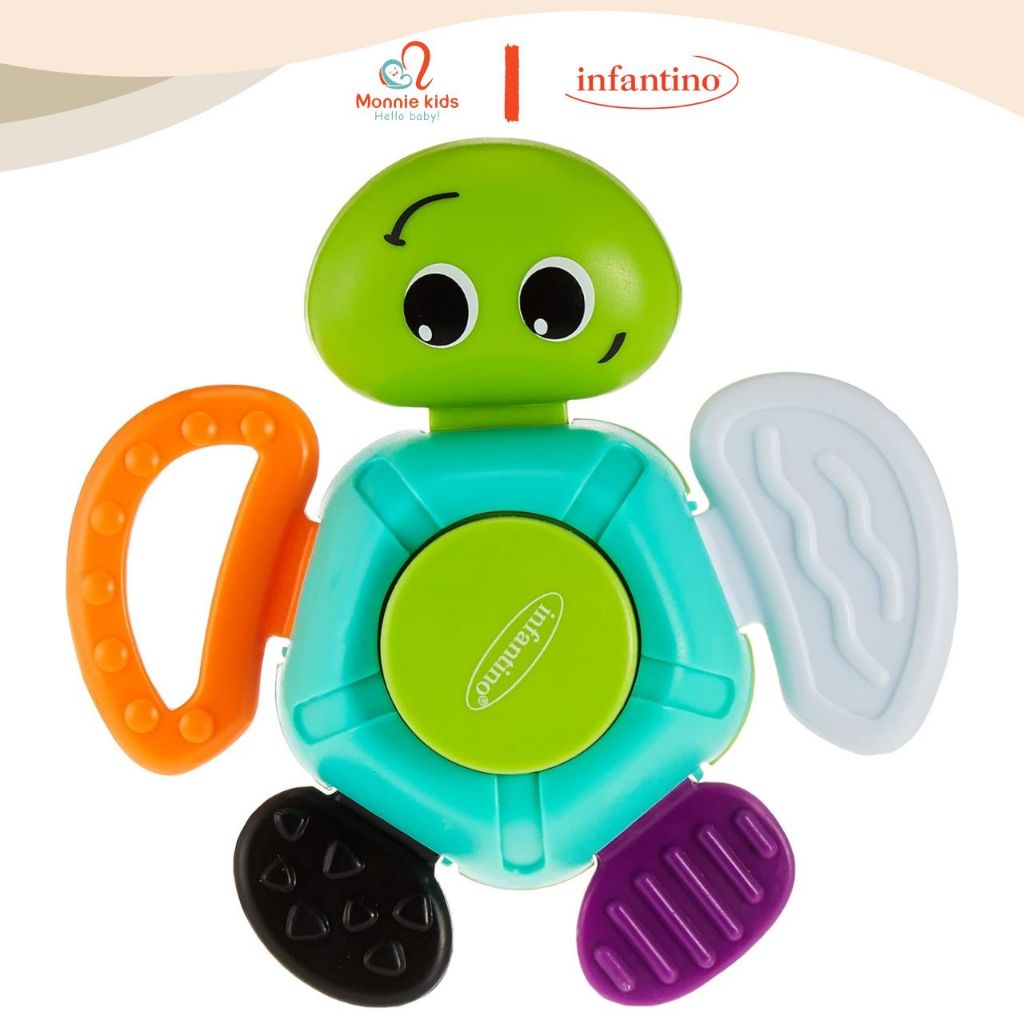 Đồ chơi gặm nướu Infantino Turtle hình rùa cho bé sơ sinh, xúc xắc tập cầm nắm trẻ em - Monnie Kids
