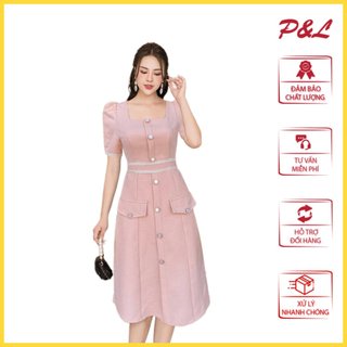 Váy Đầm Xòe Công Sở Dự Tiệc Thiết Kế Cao Cấp Đầm Bigsize Đi Tiệc Cổ Vuông Tay Phồng Lenin Gân PL0056