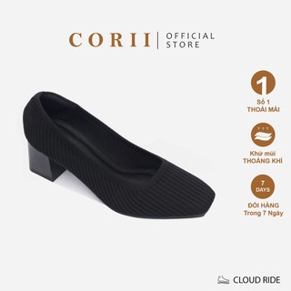 CORII - Giày Bít Cao Gót Mũi Vuông The Elegance Wavy Thời Trang và Thoải Mái Nhất - CR4EGW1 Đen