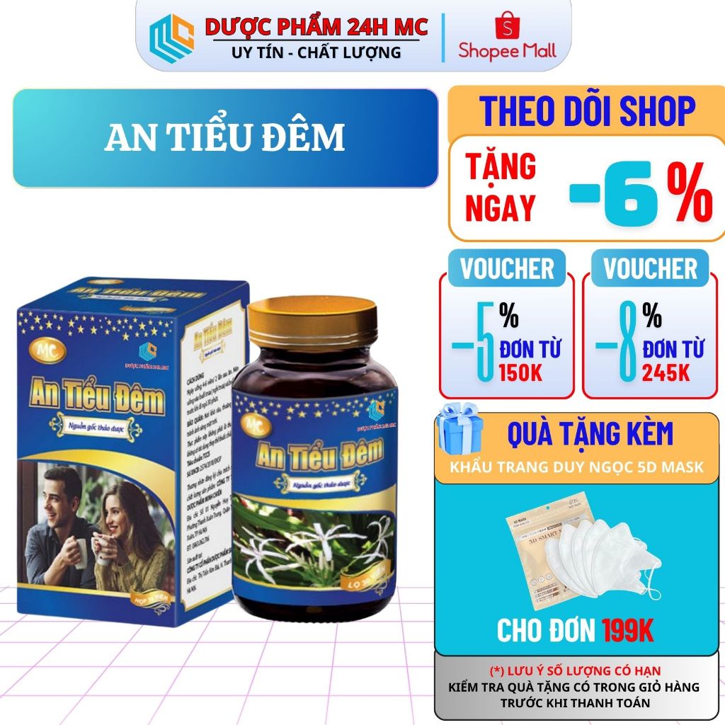 Viên Uống An Tiểu Đêm DƯƠC PHẨM 24H MC Giảm Tiểu Đêm, Tiểu Buốt, Tiểu Nhiều Lần - Hộp 30 viên
