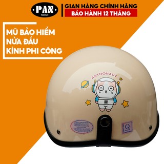Mũ Bảo Hiểm Nửa Đầu Kính Phi Công Tem Dán Cute Cho Nam và Nữ PAN Helmet - Kem sữa Tem Astronaut