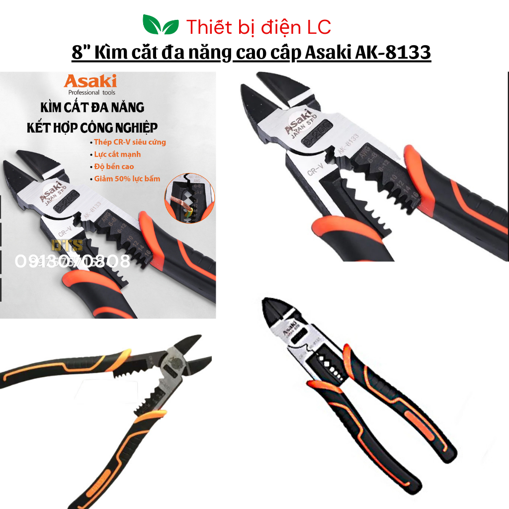 Kìm nhọn Asaki AK-8107 - Kìm điện Asaki AK-8104 - Kìm cắt đa năng cao cấp Asaki AK-8133