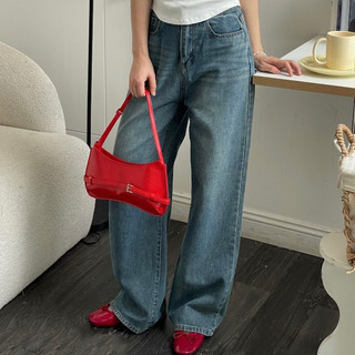 Quần jean nữ dáng dài suông rộng, Quần ống rộng chất denim mềm đứng form năng động tôn dáng q4240405 