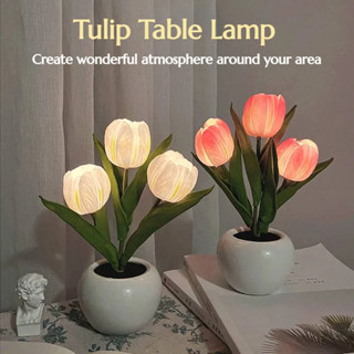 Đèn LED Tulip Đêm Đèn mô phỏng Đèn Bàn hoa Trang trí Nhà Không khí trong chậu lãng mạn cho phòng văn phòng quán cà phê