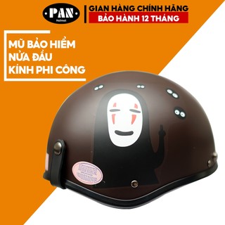Mũ Bảo Hiểm Nửa Đầu Kính Phi Công Tem Dán Cute Cho Nam và Nữ PAN Helmet - Nâu Tem Con Ma