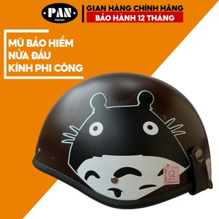 Mũ Bảo Hiểm Nửa Đầu Kính Phi Công Tem Dán Cute Cho Nam và Nữ PAN Helmet - Nâu Tem Con Mèo