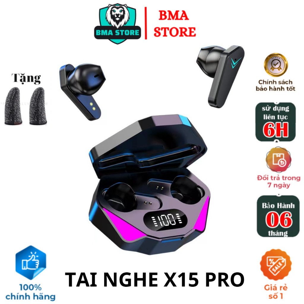 Tai nghe Bluetooth không dây TWS X15 PRO 2024 Tai Nghe gaming có micrô âm thanh Bass HiFi Thích hợp