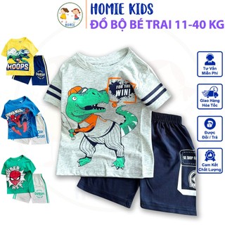 Đồ Bộ Cotton Bé Trai Size Đại Set Bộ Quần Áo Cộc Tay Cho Bé Trai 11-40 Kg Mặc Mát In Hoạt Hình Game Homie Kids
