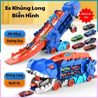 Đồ chơi mô hình khủng long nuốt xe con kèm đường cầu trượt hotwheel, đồ chơi xe ô tô, quà tặng sinh nhật cho bé trai