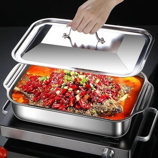 Khay Đa Năng Inox Om Cá, Nấu Lẩu, Khay Inox 304 An Toàn Sức Khoẻ Dùng Được Trên Bếp Từ Size 37cm x 32cm x 5.5cm FreeShip