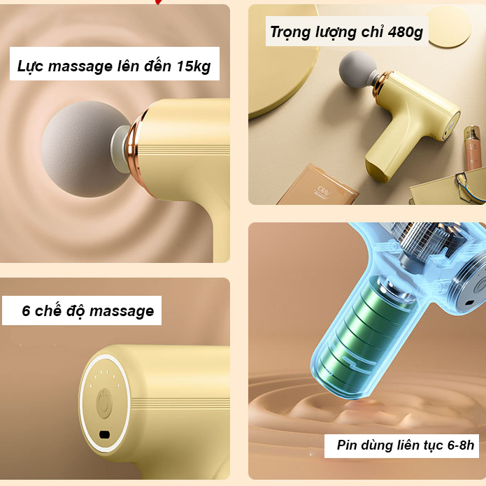 Máy massage cầm tay mini cao cấp có cảm biến MISUMA chính hãng mát xa gun bộ máy giãn cơ đấm lưng nhỏ gọn 6 chế độ