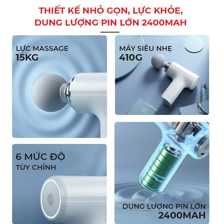 Máy massage cầm tay mini cao cấp có cảm biến MISUMA chính hãng mát xa gun bộ máy giãn cơ đấm lưng nhỏ gọn 6 chế độ