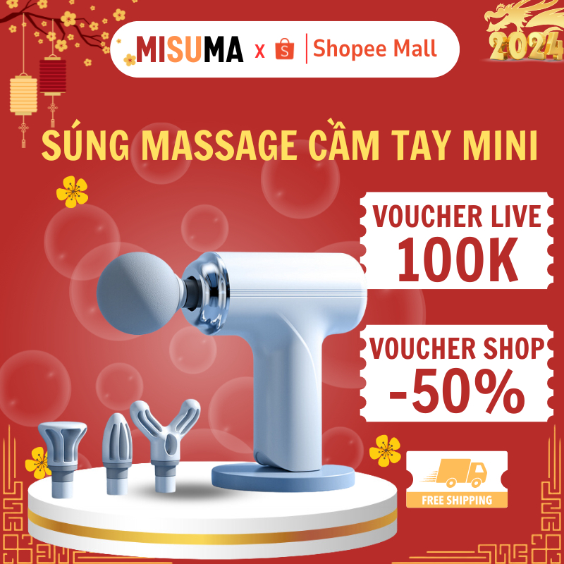 Máy massage cầm tay mini cao cấp có cảm biến MISUMA chính hãng mát xa gun bộ máy giãn cơ đấm lưng nhỏ gọn 6 chế độ