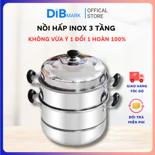 (HCM-Xả Kho) Nồi Hấp Inox 3 Tầng Cao Cấp Size 28cm Đa Năng Tiện Dụng DIB