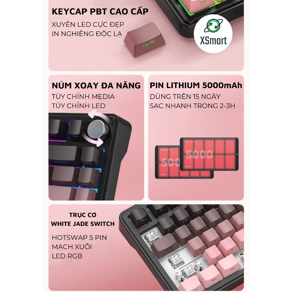 Bàn Phím Cơ Bluetooth Không Dây X85 PRO V2 M75 Led RGB Mạch Xuôi, Hotswap 5 Pin, 3 Mode Kết Nối | BigBuy360 - bigbuy360.vn