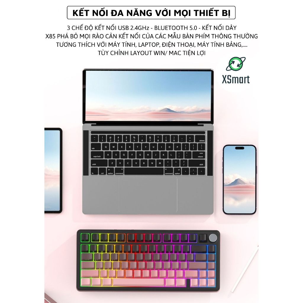 Bàn Phím Cơ Bluetooth Không Dây X85 PRO V2 M75 Led RGB Mạch Xuôi, Hotswap 5 Pin, 3 Mode Kết Nối | BigBuy360 - bigbuy360.vn