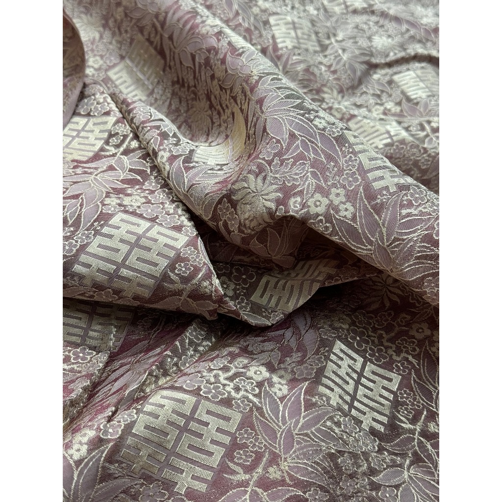 Vải lụa tơ tằm nha xá | Hoạ tiết Thọ dơi may áo dài sang trọng | cssx Sơn Thuý Silk