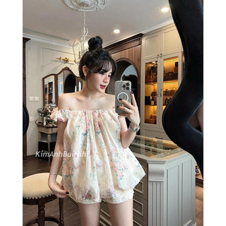 Set tơ thêu hoa trễ vai kim anh bùi