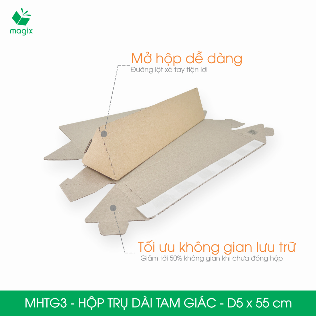 MHTG3 - D5x55 cm - 20 Hộp trụ dài tam giác thay thế ống giấy - Hộp carton đóng gói hàng