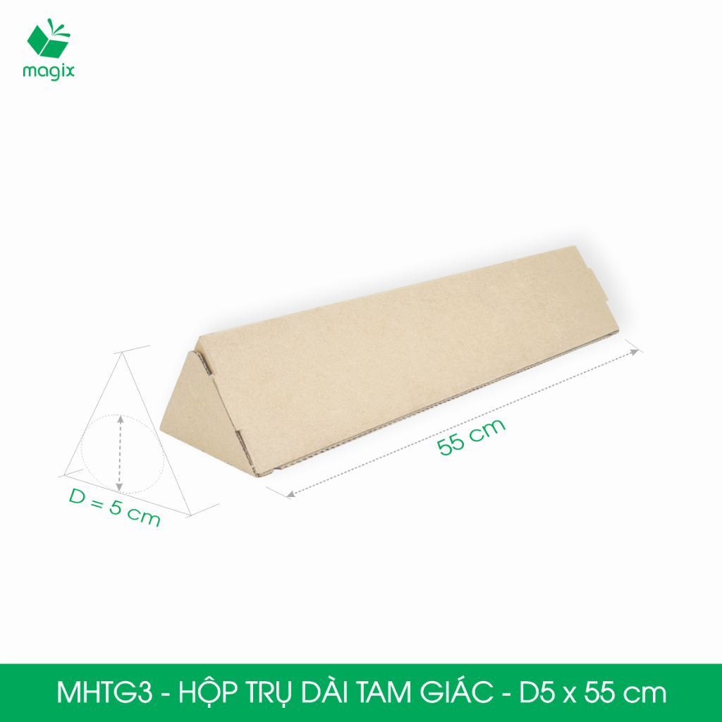 MHTG3 - D5x55 cm - 20 Hộp trụ dài tam giác thay thế ống giấy - Hộp carton đóng gói hàng