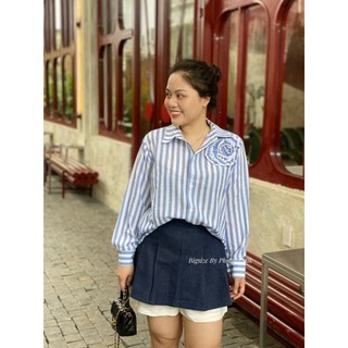 SET SỌC ĐÍNH KÈM HOA PHỐI CHÂN VÁY DENIM THIẾT KẾ BIGSIZE PHƯƠNG SILK