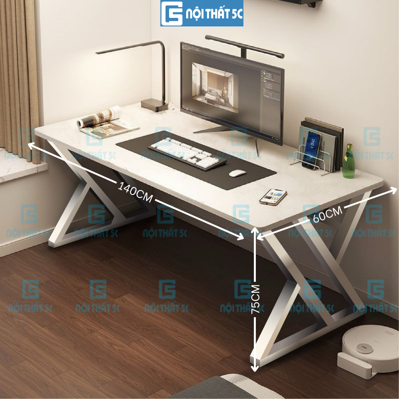 Bàn làm việc, bàn gaming chân sắt double X, double K 1m2 & 1m4 Nội Thất 5C Ethan bản nâng cấp, sắt hộp 20x40mm chắc chắn | BigBuy360 - bigbuy360.vn