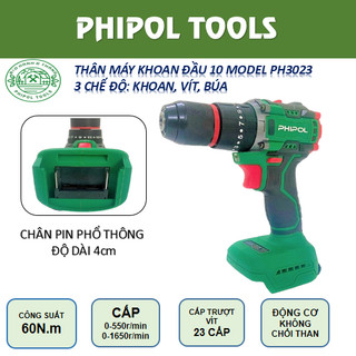 Thân máy khoan vít Phipol đầu 10 MODEL PH3023 động cơ không chổi than, 3 chức năng