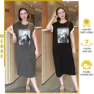 ĐẦM VÁY BẦU CÔNG SỞ CỘC TAY MÙA HÈ CỔ TRÒN DÁNG SUÔNG DÀI CHẤT MỀM MÁT IN HÌNH CÔ GÁI ĐỘI MŨ V851